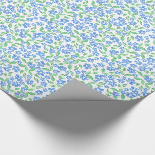 Söt Ditsy Blue Grönt White Periwinkle Flowers Presentpapper