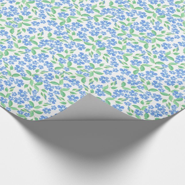 Söt Ditsy Blue Grönt White Periwinkle Flowers Presentpapper (Hörn)