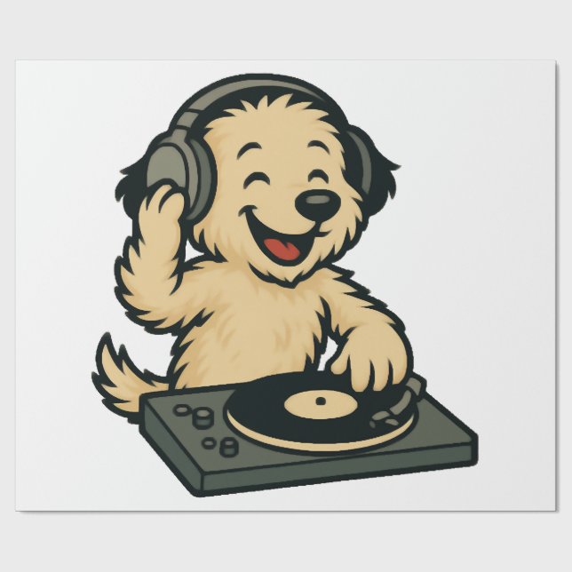 Söt DJ-hund med hörlurar � Roligt barnpresent Presentpapper (Platt)