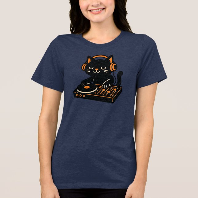 Söt DJ-katt med hörlurar T Shirt (Framsida)