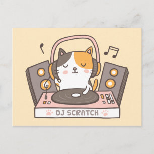 Söt DJ Scratch Kitty Cat Puns Postkort Vykort