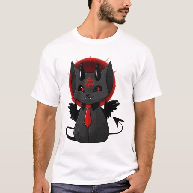 Söt Djävul Katt Estetisk T-Shirt Kawaii Goth Katt  (Framsida)