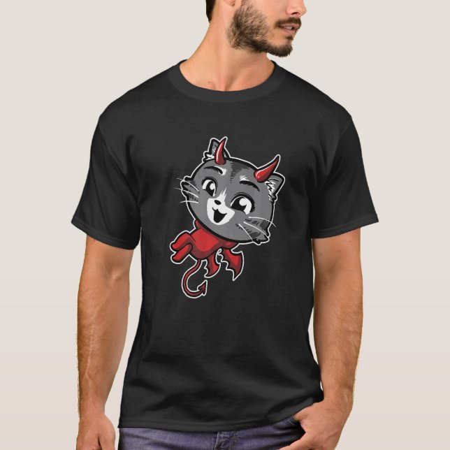 Söt Djävul Katt Satanisk Satanism Kitty T Shirt (Framsida)