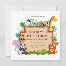 Söt djungel och vilda djur l Giraffe Birthday Inbjudningar