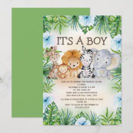 Söt djungel safari djur baby pojke shower inbjudningar