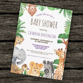 Söt Djungelsafari Djur Baby Shower Inbjudan
