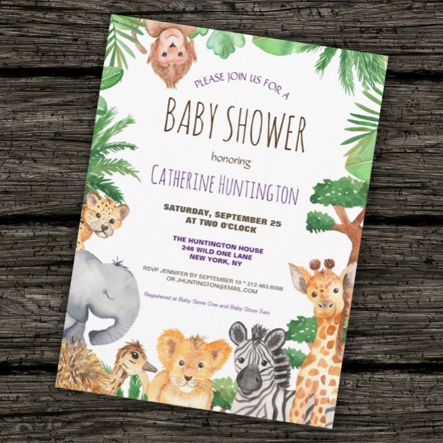 Söt Djungelsafari Djur Baby Shower Inbjudan (Skapare uppladdad)