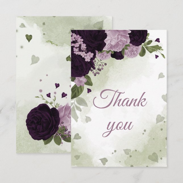 söt djupt och lätt lila blommor tack kort (Fram/baksida)