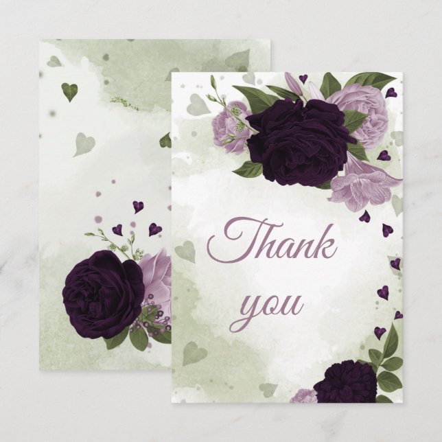 söt djupt och lätt lila blommor tack kort (Fram/baksida)