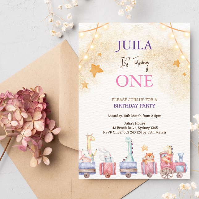 Söt djur 1:a födelsedag party inbjudningar (Skapare uppladdad)