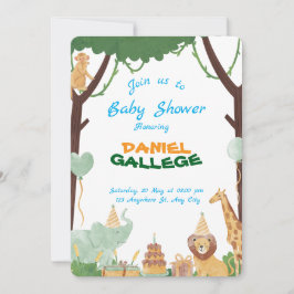 Söt djur-baby shower-inbjudan – Djungel & Safa Inbjudningar