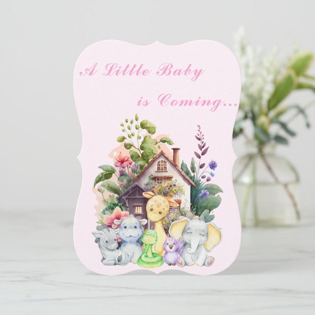 Söt djur Baby Shower-inbjudan | Rosa Inbjudningar (Stående Fram)