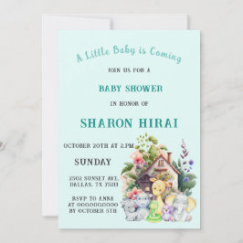 Söt Djur Baby Shower Inbjudan | Turkos