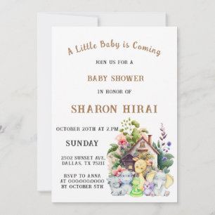 Söt Djur Baby Shower Inbjudan   Vit