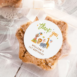 Söt Djur Safari 1-års Födelsedag Runt Klistermärke