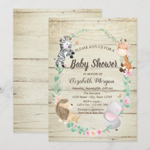 Söt djur trästruktur baby shower inbjudan