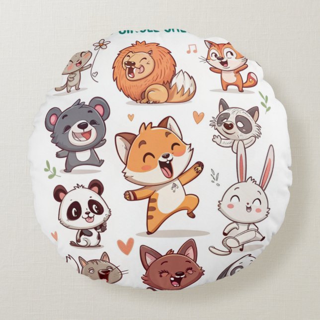 Söt djurdekal Ark Söt CSticker Rund Kudde (Framsidan)