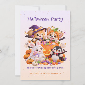 Söt djurkostym Halloween-fest-inbjudan Inbjudningar