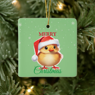 Söt djurunge kyckling Santa jul kostym Julgransprydnad Keramik