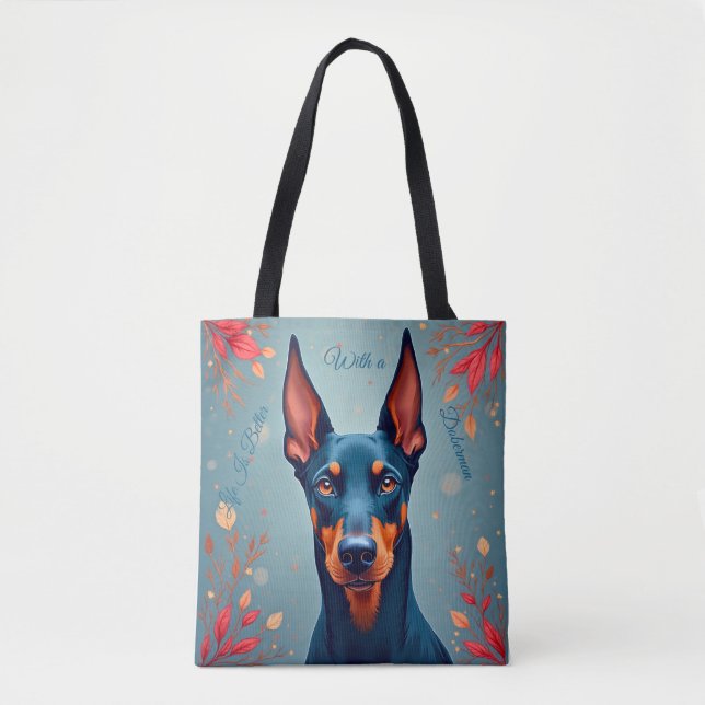 Söt Doberman Pinscher-handväskor – Matchande prese Tygkasse (Framsida)