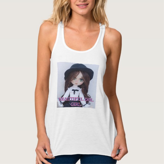 Söt Docka Flickan Tank Top – Handgjord Stil Konstn Linne Med Racerback (Framsida)