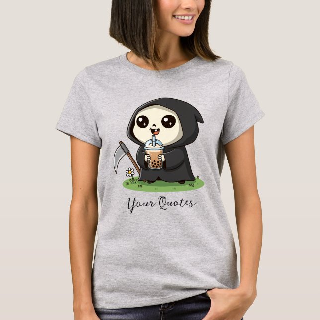 Söt dödsängel dricker Boba-Te T Shirt (Framsida)
