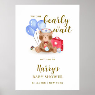 Söt Doktorn Teddybjörn Ballong Baby Shower Välkomm Poster