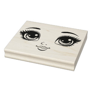Söt Doll Ansikte ögon läppar Original Art Stämpel