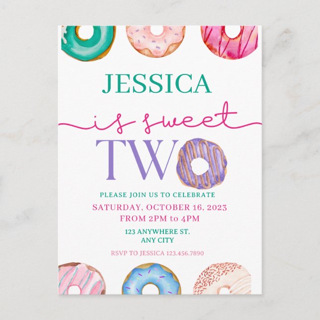 Söt Donut-festivitet Söt två 2-årsdag Vykort (Framsida)
