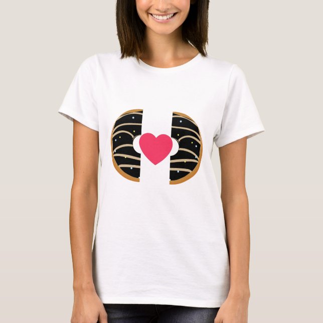 Söt Donut Hjärtat Kärlek Design skjorta T Shirt (Framsida)