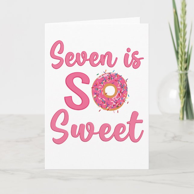 Söt Donut i present till 7-årig flicka på födelsed Kort (Framsida)