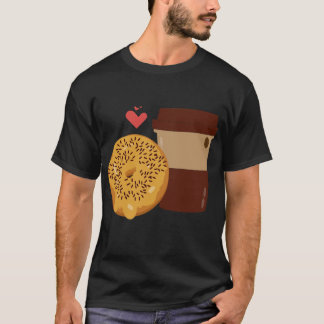 Söt Donut och Kaffe Par Valentin Design T Shirt