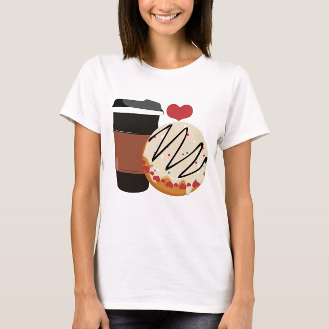Söt Donut och Kaffe Parvalentinsdesign T Shirt (Framsida)