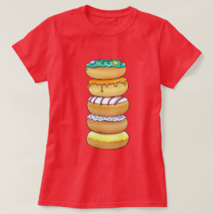 🍩Söt Donut Stack Kvinnors Grundläggande T-Shirt