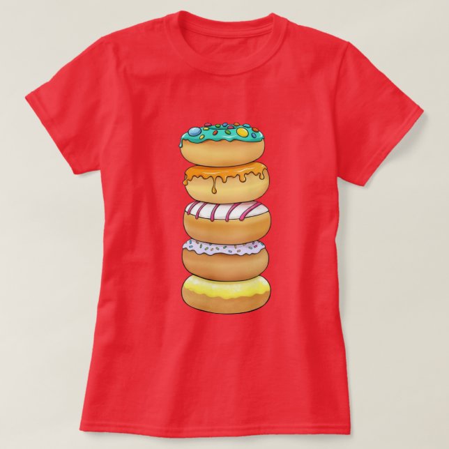 🍩Söt Donut Stack Kvinnors Grundläggande T-Shirt (Design framsida)