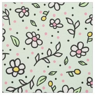 Söt Doodle Daisy Flowers Cute Girly Mönster Tyg