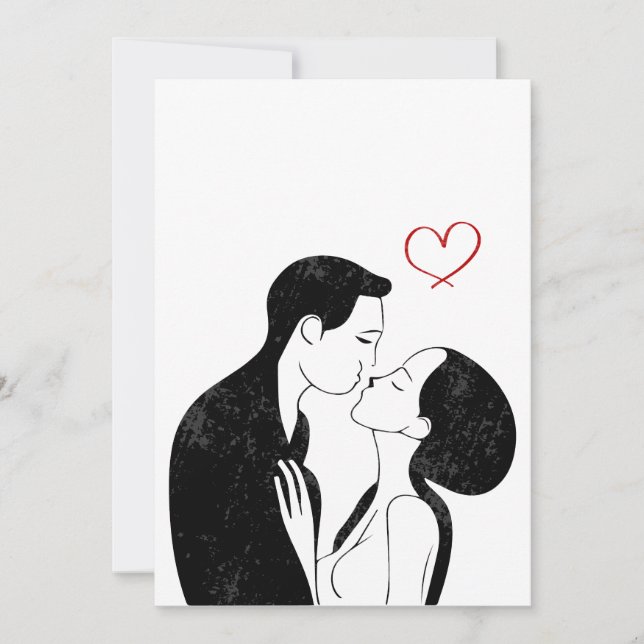 Söt Doodle Kärlek Hjärtan Romantiskt Par Kyss Julkort (Framsida)