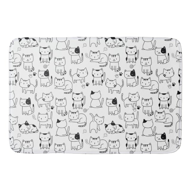 Söt doodle katt mönster duschdraperi badrumsmatta (Framsidan)