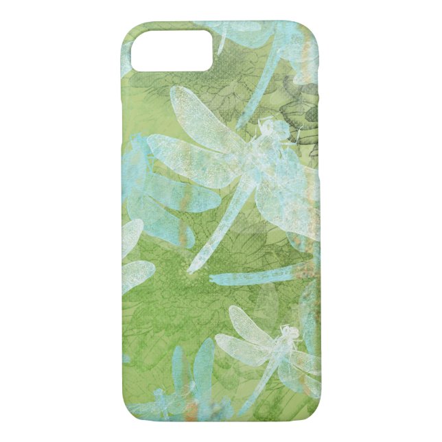 Söt Dragonfly Grönt Blue Mönster Case-Mate iPhone Skal (Baksida)