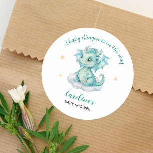 Söt Drak Bebis Baby Shower Runt Klistermärke