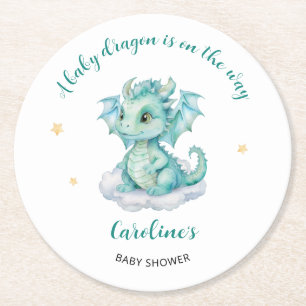 Söt Drak Bebis Baby Shower Underlägg Papper Rund