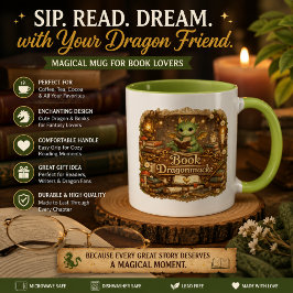 Söt Drak Bokälskare Kaffe Mugg | Fantasy Läsning