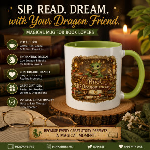 Söt Drak Bokälskare Kaffe Mugg Fantasy Läsning