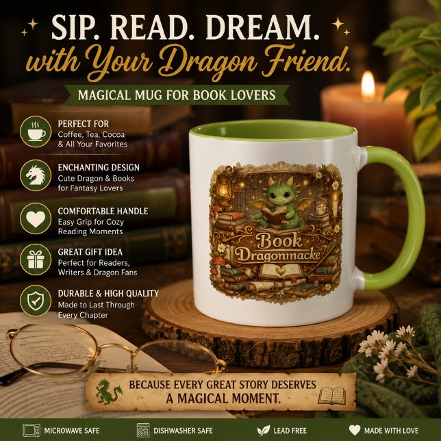 Söt Drak Bokälskare Kaffe Mugg | Fantasy Läsning (Skapare uppladdad)
