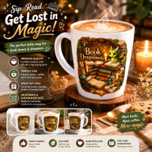 Söt Drak Bokälskare Latte Mugg | Fantasy Läsning