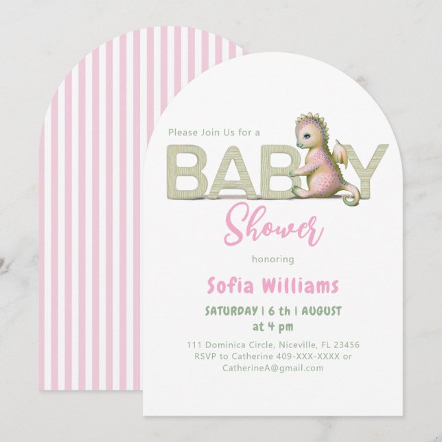 Söt drak-inbjudan för baby shower. julkort (Fram/baksida)