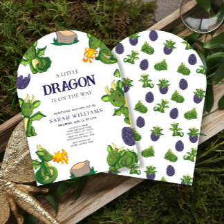 Söt Drak Kommer På Vägen Könsneutral Dusch Inbjudningar