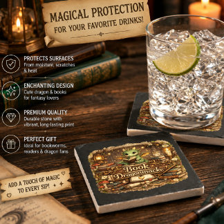 Söt Drakbok Älskare Coaster Set | Fantasy Läsare Stenunderlägg
