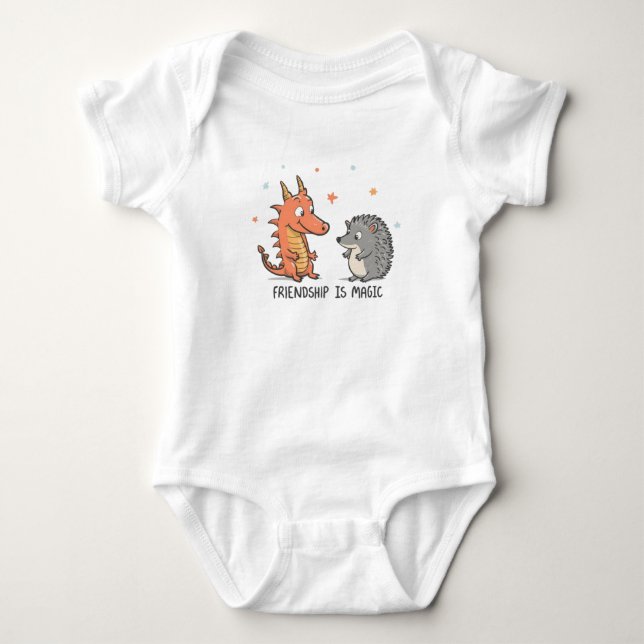 Söt Drakon och Igelkott - Vänskap är Magi T Shirt (Framsida)