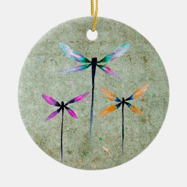 Söt drakonfesch vattenfärgsfärg, rustik julgransprydnad keramik (Framsidan)